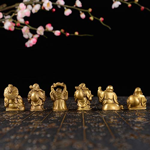6Pcs 2'' Gold Brass Laughing Buddha Figurines, Tabletop Lucky Decor - color: 2''brass Set