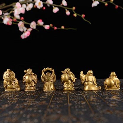 6Pcs 2'' Gold Brass Laughing Buddha Figurines, Tabletop Lucky Decor - color: 2''brass Set