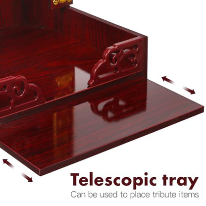 Abaodam Wooden Buddha Display Cabinet Shelf for Home Feng Shui Decor, Tabletop or Wall Leaning Statue Holder with Pull-Out Tray, Chinese Style