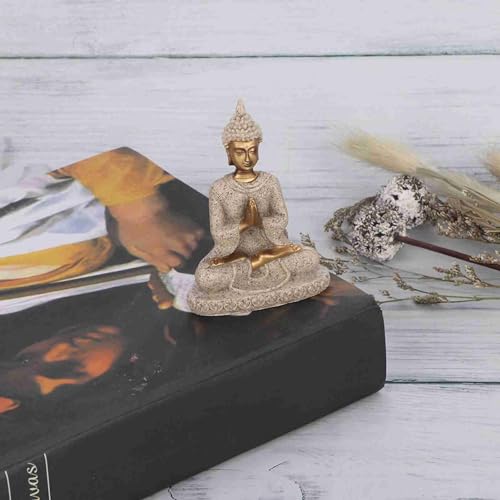 Hilitand Buddha Statue Meditating Seated Home Decoration Ornament Carving Figurine Craft Sandstone (A Gold)