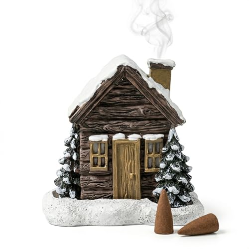 Log Cabin Incense Burner, Christmas Village Houses Incense Burner, Resin Home Incense Cone Burner with 2 Incense Cones, Aromatherapy Diffuser Home Tabletop Decorations