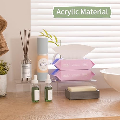 Acrylic Shelf Riser 6x4.3x2 pack of 2, Clear Display Shelf 6” for Figure, Cosmetics, Bags, Shoes, Toys, Collectibles, 6x4.3x2 Inch - size: 6x4.3x2 Inch