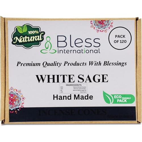 Bless-International White Sage 100%-Natural-Incense-Cones Handmade-Hand-Dipped Organic-Chemicals-Free for-Purification-Relaxation-Positivity-Yoga-Meditation The-Best-scents (120 Count) - color: White Sage, size: Pack Of 120 Cones