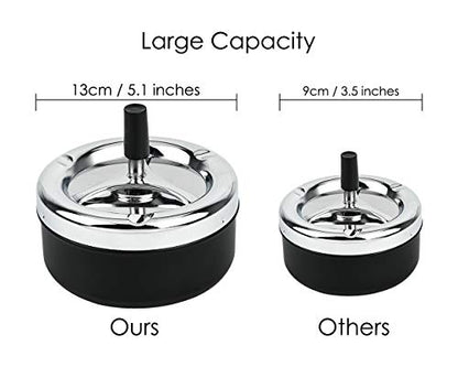 Round Push Down Ashtray with Spinning Tray Metal Cigarette Ash Tray Large 5.2 Inches Home Ashtray for Indoor and Outside Patio (Silver) - color: Silver