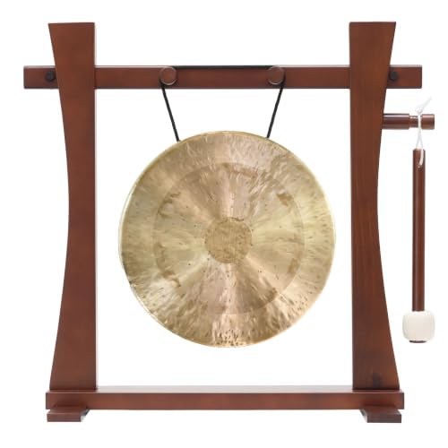 8" to 10" Chinese Gongs on the Tabletop Spirit Guide Gong Stand - Includes Gong, Stand, & Mallet/Great for Home & Office/Traditional Style - size: 10" Pasi Gong