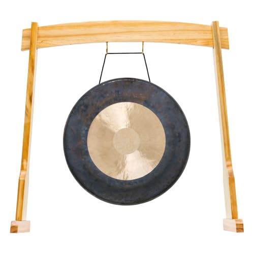 14" Gongs on East 14th Street Stand - Includes Gong, Stand, & Mallet/Versatile, Natural Wood/Extra Hooks for Four Zaphir or Koshi Chimes/Perfect for Office or Studio - size: 14" Chau Gong