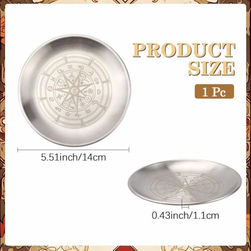 CREATCABIN Constellation Ritual Plate Altar Stainless Steel Flat Bowl Round Silvery Tray Offering Bowl Dish Holder Jewelry Dish for Smudging Incense Burner Meditation Tarot 5.55Inch - style: Constellation-01