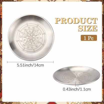 CREATCABIN Constellation Ritual Plate Altar Stainless Steel Flat Bowl Round Silvery Tray Offering Bowl Dish Holder Jewelry Dish for Smudging Incense Burner Meditation Tarot 5.55Inch - style: Constellation-01