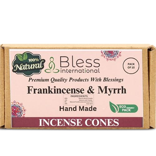 Bless International Frankincense-and-Myrrh 100%-Natural-Incense-Cones Handmade-Hand-Dipped Organic-Chemicals-Free for-Purification-Relaxation-Positivity-Yoga-Meditation The-Best-scents (10 Count) - color: Frankincense-and-myrrh, size: Pack Of 10 Cones