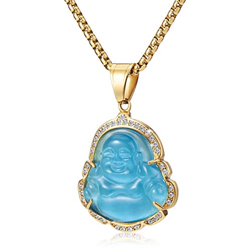 Lucky Laughing Buddha Pendant Chain Necklaces Amulet Jewelry for Men Women 60cm - color: Lake Blue