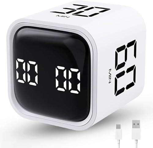 LUCKY TIME Rotating Productivity Timer 5/10/30/60min, Flip Timer, ADHD Tool - color: White