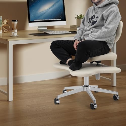 Cross Legged Office Chair,Desk Chair Meditation Kneeling Yoga Seat,White