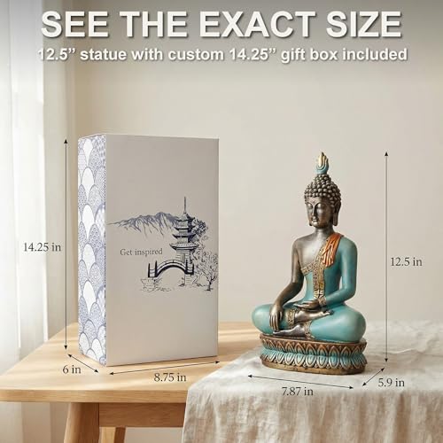 Large 12.5-Inch Polyresin Buddha Statue, Hand-Painted Turquoise & Gold - color: Turquoise and Gold