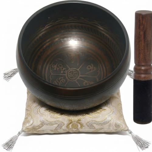 Agan Traders Handmade Tibetan Singing Bowl Set – B Note Crown Chakra Meditation Bowl with Wooden Mallet & Silk Cushion, Sound Healing Bowls for Yoga, Sound Bath, Spiritual Decor – Nepal 5129 SB - color: 5129