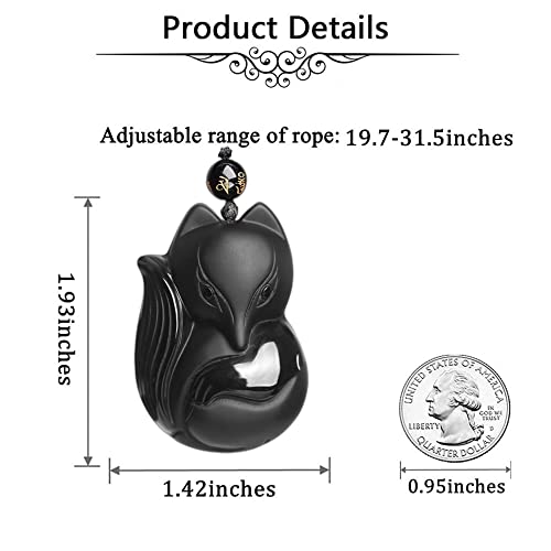 ASGIFT Black Obsidian Necklace Lucky Amulet Protection Pendant with Extended Bead Chain Healing Crystal Stone Talisman Necklaces Jewelry - color: Fox-L