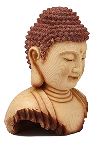 Ebros Large Feng Shui Shakyamuni Buddha Gautama Bust with Ushnisha and Rosy Cheeks Statue Amitabha Celestial Buddhas Figurine Altar Decoration Buddhism Religious Sculpture in Faux Wood Resin Finish - color: 12.25"tall Large Buddha Bust