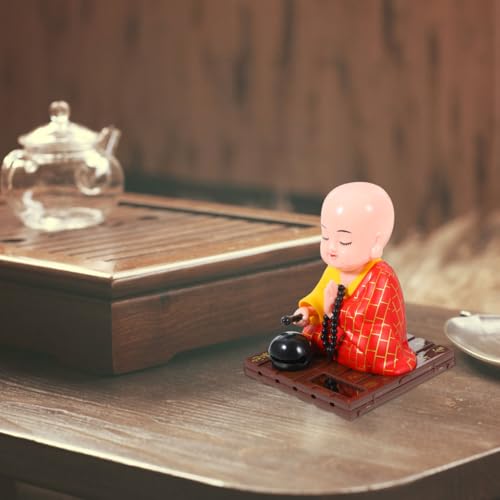 FAVOMOTO Little Buddha Statue, Solar Little Monk Figurine Chinese Funny Car Shaking Head Toy Solar Buddha Car Dashboard Ornament for Home Wealth Health Lucky Feng Shui Decor