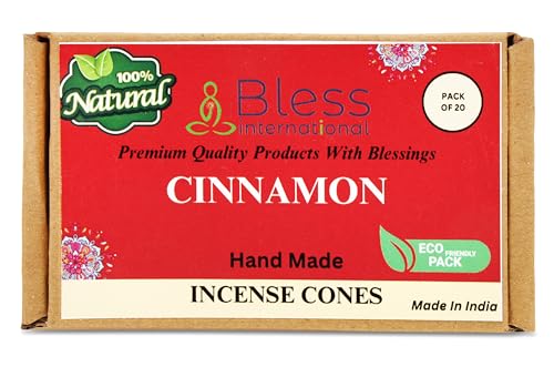 Bless International Cinnamon 100%-Natural-Incense-Cones Handmade-Hand-Dipped Organic-Chemicals-Free for-Purification-Relaxation-Positivity-Yoga-Meditation The-Best-scents (20 Count) - color: Cinnamon, size: Pack Of 20 Cones