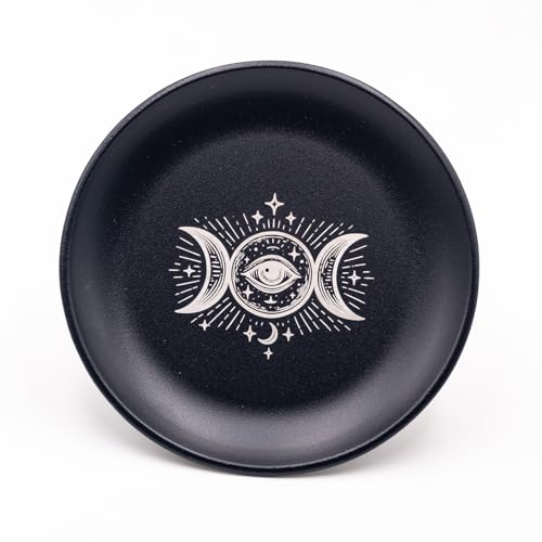 Offering Bowl Prayer Ritual Plate Great for Wicca, Altar use, Ritual use, Incense Burner, smudging Bowl, Decoration Bowl, offering Bowl (Black Triple Moon) - color: Black Triple Moon