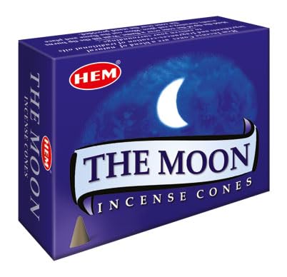 HEM Moon Incense Cones – Case of 12 Boxes (10 Cones Each) | Powerful Resin Aroma for Protection, Positivity & Meditation | Natural Handcrafted Cones for Relaxation, Yoga & Home Fragrance