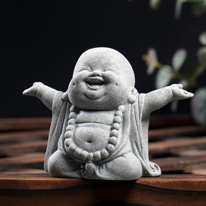 OwMell Japanese Jizo Monk Buddha Statue Figurine Aquarium Garden Decor - color: Laughing Buddha