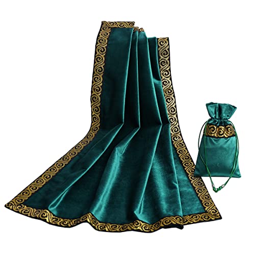 BLESSUME Wicca Square Altar Tarot Table Cloth for Reading with Card Pouch 24.4 * 24.4 inch (Green 2) - color: Green 2
