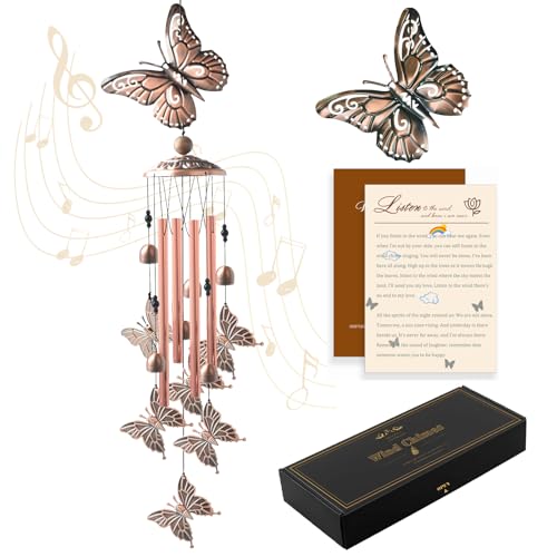 Wind Chimes for Outside, 33" Butterfly Wind Chimes Outdoor, Birthday Gifts for Women Mom Sister, Gift for Garden Porch Patio Home Decor (Golden) - size: Butterfly-Golden