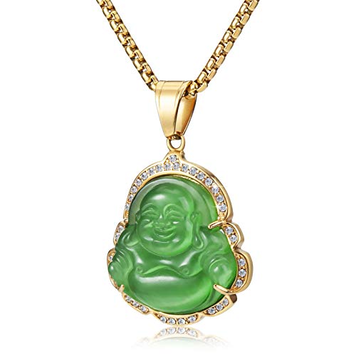 Lucky Laughing Buddha Pendant Chain Necklaces Amulet Jewelry for Men Women 60cm - color: Green