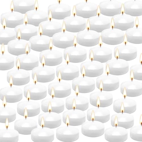YOROXRG 50 Pack of 2-Inch White Floating Candles - Ideal for Weddings, Home Décor, Spa Baths, and Romantic Settings - color: 2"x50 White