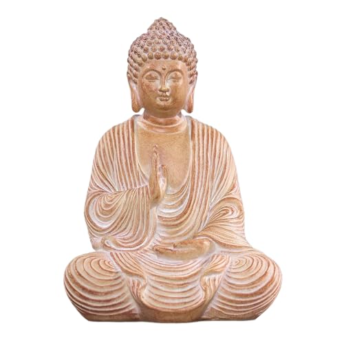 Wood Grain Buddha Statue - Wooden Shakyamuni Buddha for Indoor Home Altar, Hand Carved Wood Grain Resin Meditation Decor（(Housewarming Gift/Mindfulness Aid，7.87inch)
