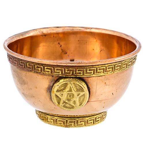 Pentagram Copper Bowl - Offering Bowl for Altar Use, Ritual Offerings, Witchy Home Decor - Incense Holder for Incense Cones, White Sage, Palo Santo Sticks - 3 Inches Wide - style: Pentagram