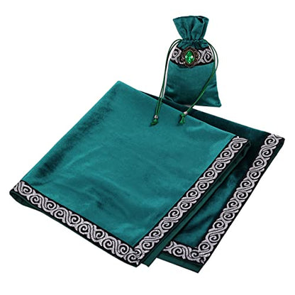 BLESSUME Wicca Square Altar Tarot Table Cloth for Reading with Card Pouch 24.4 * 24.4 inch (Green 1) - color: Green 1