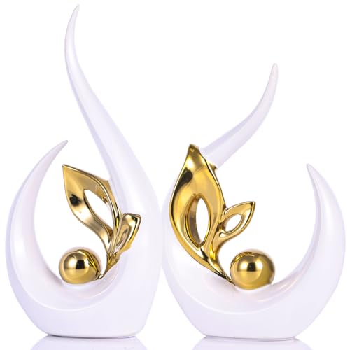XMGZQ White Gold Ceramic Statues for Home Décor Accents,Abstract Art Mid Century Modern Decor,Elegante Centerpiece Table Decorations,Gold Sculpture for Entryway,Tv Stand,Mantel,Coffee Table - color: White Gold