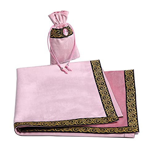 BLESSUME Wicca Square Altar Tarot Table Cloth for Reading with Card Pouch 24.4 * 24.4 inch (Pink 2) - color: Pink 2