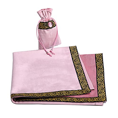 BLESSUME Wicca Square Altar Tarot Table Cloth for Reading with Card Pouch 24.4 * 24.4 inch (Pink 2) - color: Pink 2