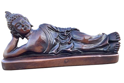 Reclining Buddha Statue - Sleeping Nirvana Meditation Sculpture - Thai Buddhist Figurine - Feng Shui Home Decor - Small Resin 5.5 Inches (Earth Tone Brown) - color: Bronze,brown