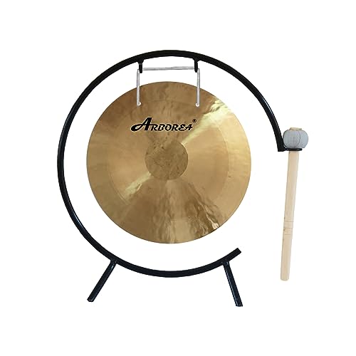 Arborea 12" Small Wind Gong with Stand and Mallet - Beautiful Wash Calming Sound Healing and Meditation Gong Perfect for Home Office Table Decor - size: 12" Wind Gong
