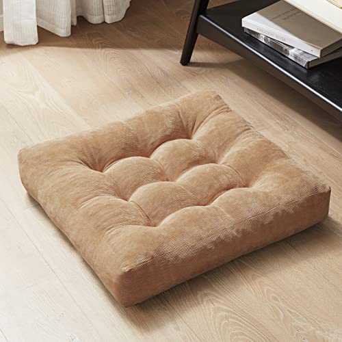 Meditation Floor Pillow, Square Large Pillows Seating for Adults, Tufted Corduroy Floor Cushion for Living Room Tatami, Coffee Brown 22x22 Inch, 1 Count (Pack of 1) - color: Square | Coffe | 1 Pack, size: 1 Pack