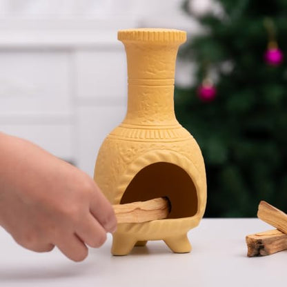 Ceramic Mini Chiminea Palo Santo Burner, Decorative Cone Incense Holder - color: Mexican Palo Santo Holde-yellow