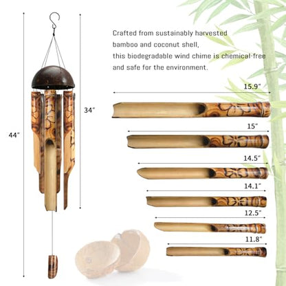 ASTARIN Bamboo Wind Chimes for Outside,Handcrafted Wooden Wind Chimes - size: 44 Inch