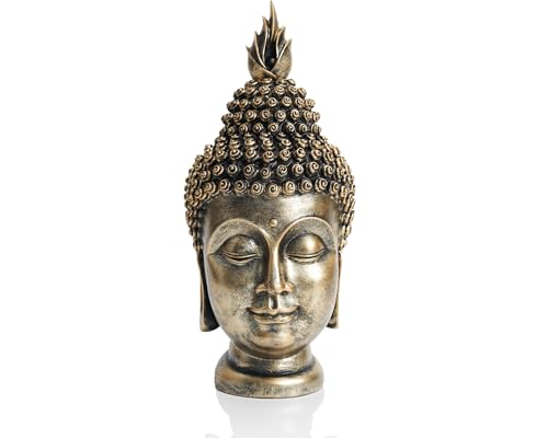 11 Inch Antique Bronze Buddha Head Statue - color: Antique Bronze
