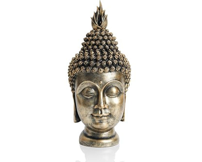 11 Inch Antique Bronze Buddha Head Statue - color: Antique Bronze