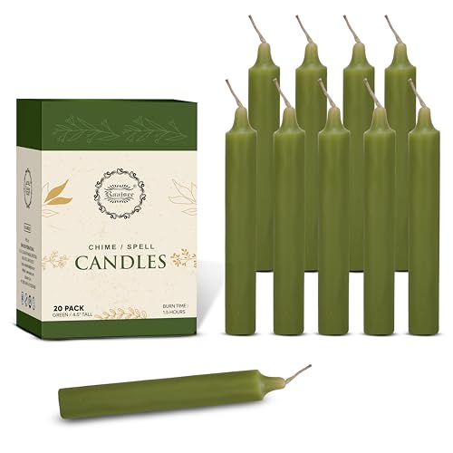 Raajsee Unscented Mini Taper Candles Pack of 20, Green | 5 Inches (H) Dinner Candle Sticks| Smokeless, and Dripless| Paraffin Wax with Cotton Wicks | Long Burning Time - color: Green, size: 5 Inch - Pack of 20