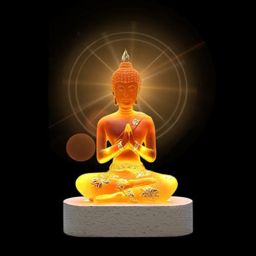7-inch Buddha Statue Collection with LED lamp Base - Elegant Transparent Sculpture Decoration, Creating Unique Home Decor (Yellow) - color: Yellow