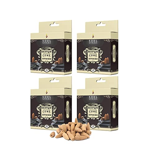 Soul Sticks Backflow Incense Cones – 40 Handmade Organic Cones for Waterfall Burner | 4 Pack Long Lasting Aromatic Scents | Thick White Smoke Incense for Meditation, Yoga & Gifts (Egyptian Musk) - color: Egyptian Musk
