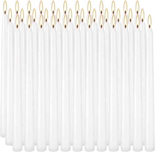 YOROXRG 36 Pack White Taper Candles, 7-8 Hours Burn Time, Unscented, Smokeless and Dripless, 0.8 x 10 Inch Dinner Candle Set for Household, Wedding, Party and Home Décor Candlesticks - color: White-36