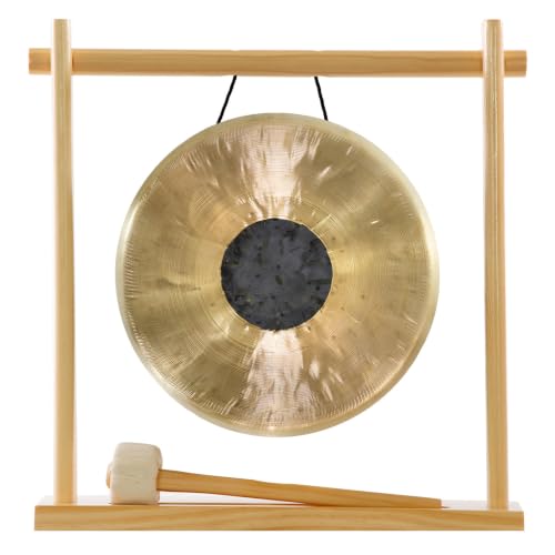 8" to 10" Gongs on My Little Pagoda Gong Stand Includes Stand, Mallet, & Your Choice of Gong/Perfect Desktop Gong/Sound Healing & Meditation/Bronze Gong/Wooden Stand
