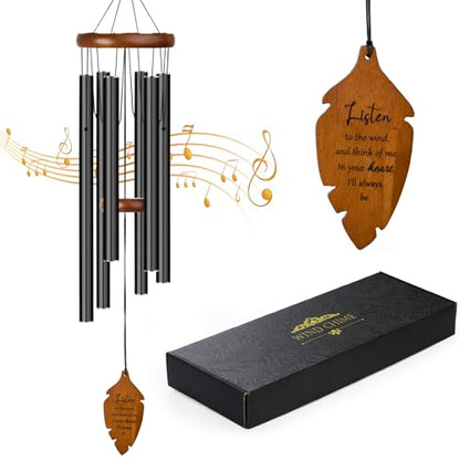 Outdoors Wind Chimes Sympathy Memorial for Loss of Loved One - Soothing Melodic Tones. Bamboo and Aluminum Chime Great as a Gift for Your Patio Porch Garden and Backyard (34.6" Black) - size: 34.6" Black