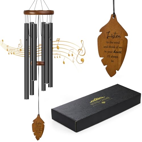 Outdoors Wind Chimes Sympathy Memorial for Loss of Loved One - Soothing Melodic Tones. Bamboo and Aluminum Chime Great as a Gift for Your Patio Porch Garden and Backyard (34.6" Black) - size: 34.6" Black