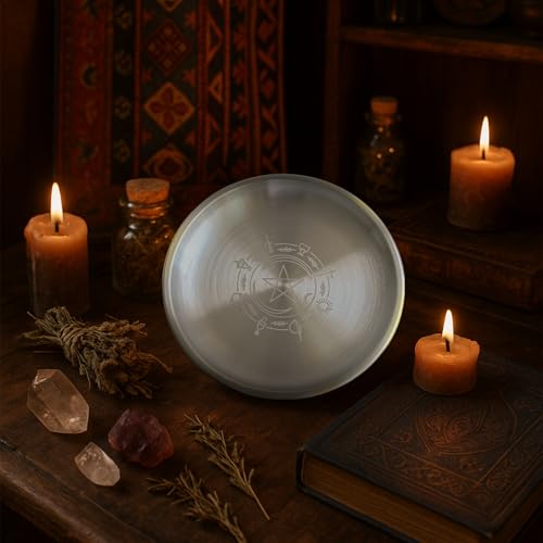 Stainless Steel Offering Bowl, 5.5 Inch Ritual Plate, Silver, for Altar and Incense (Wicca Pentacle) - style: Wicca Pentacle